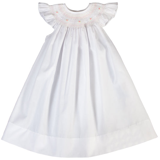 Pink Bullion Rose White Angel Sleeve Smocked Bishop 18SU 6235 A