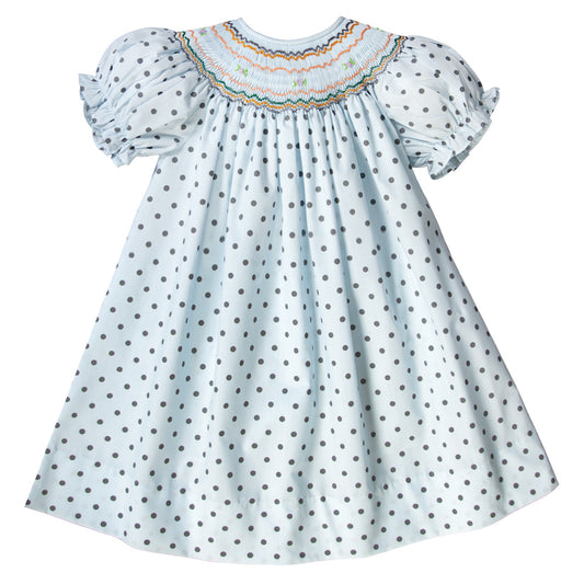 Harper Light Blue Gray Dot English Smocked Bishop 18F 6240 A