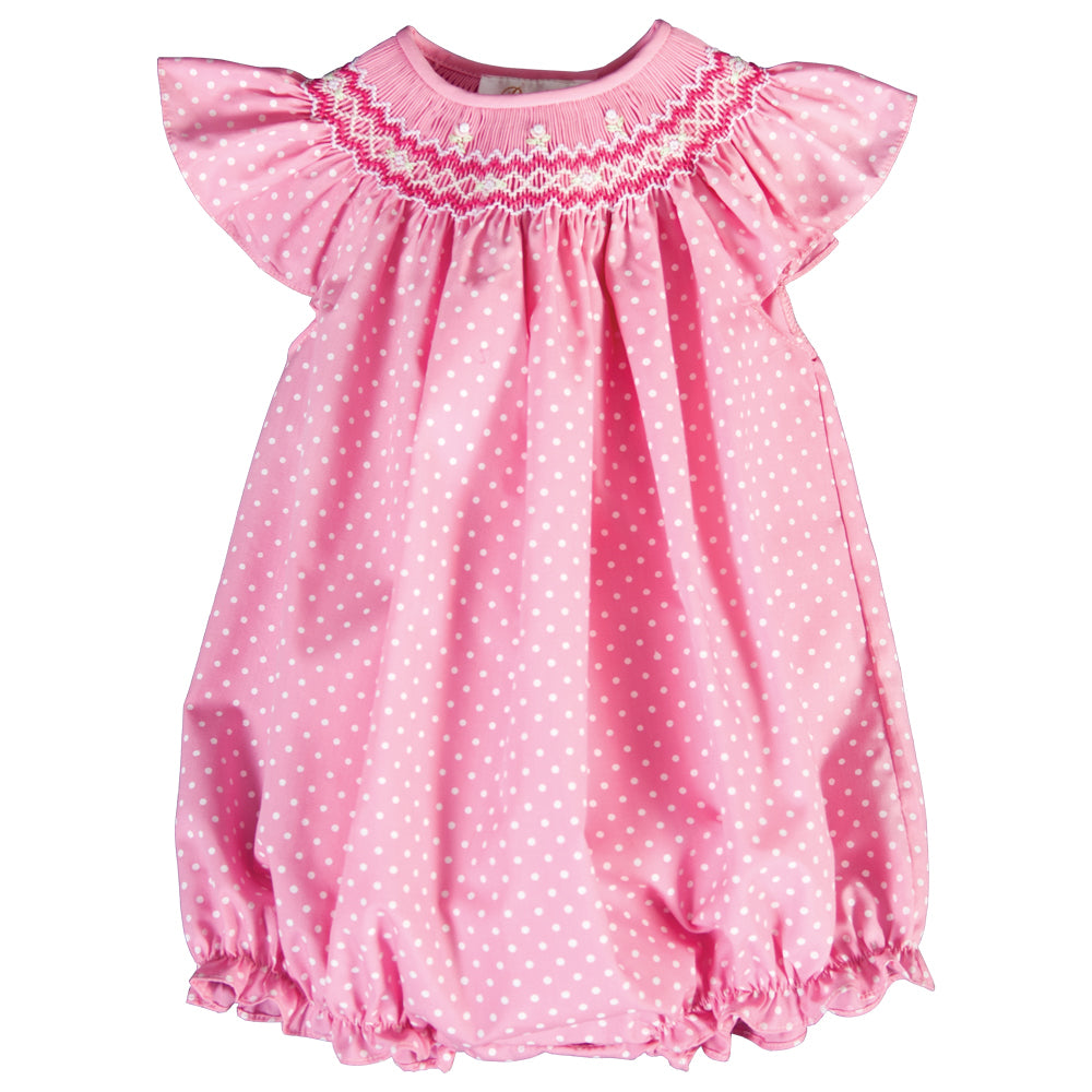 Daphne Medium Pink White Dot English Smocked Angel Sleeve Girl Bubble 18SU 6261 BUG