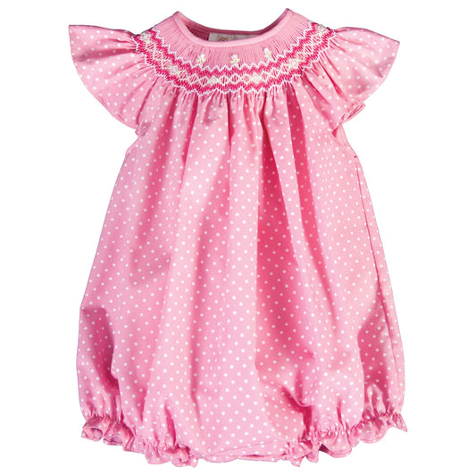 Daphne Medium Pink White Dot English Smocked Angel Sleeve Girl Bubble 18SU 6261 BUG