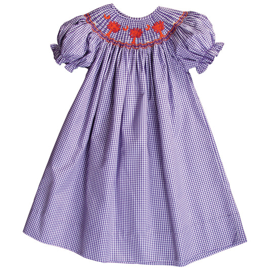 Orange Palmetto Purple Gingham Smocked Bishop 18 AYR 6270 A PUR