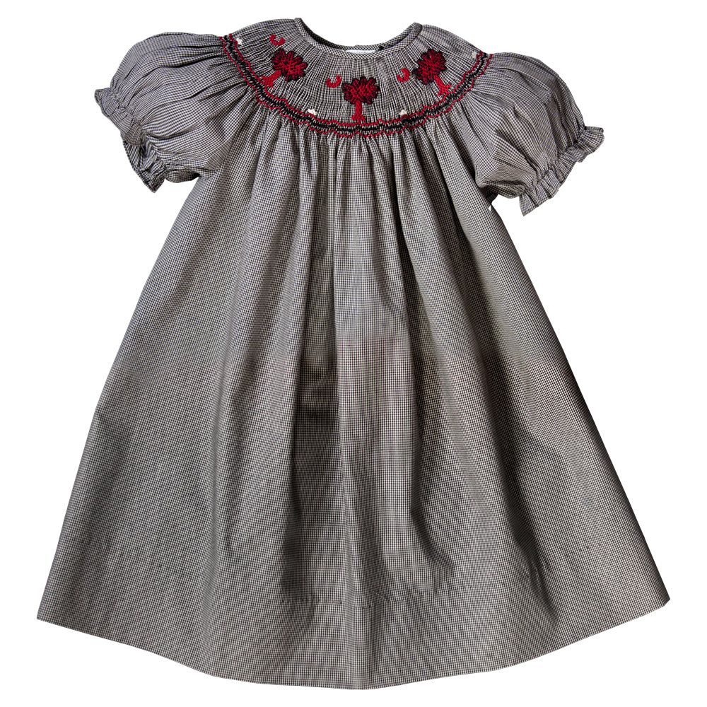 Maroon Palmetto Black Gingham Smocked Bishop 18 AYR 6270 A BLK