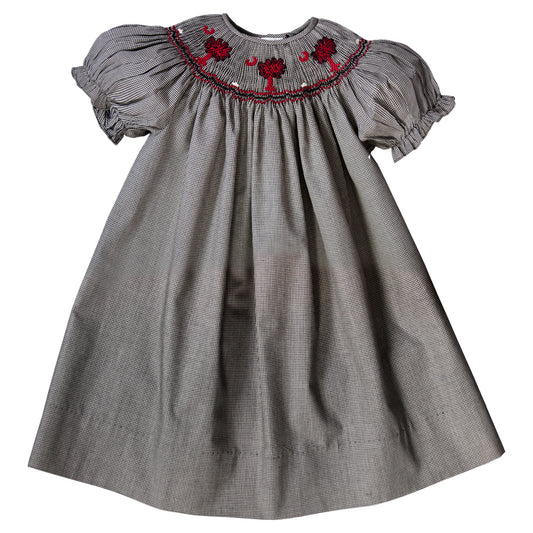 Maroon Palmetto Black Gingham Smocked Bishop 18 AYR 6270 A BLK