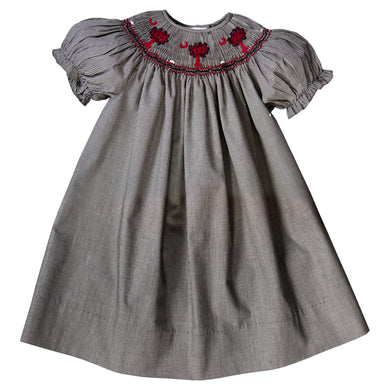 Maroon Palmetto Black Gingham Smocked Bishop 18 AYR 6270 A BLK