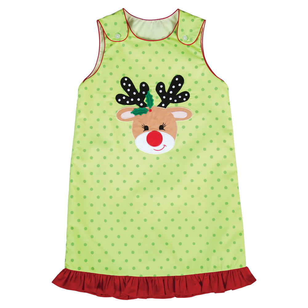 Rudolph Apple Green Dotted Aline with Red Ruffle 18H 6329 C
