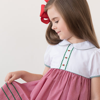 Holiday Sarah White Red Green Gingham Dress with RicRac 18H 6356 D