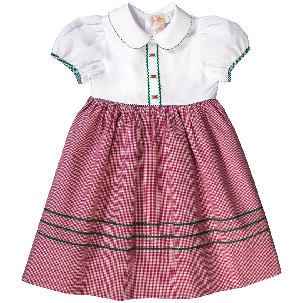 Holiday Sarah White Red Green Gingham Dress with RicRac 18H 6356 D