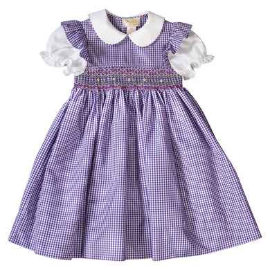 Dark Purple Gingham and White English Smocked Baby Dress 19SU 6389 D