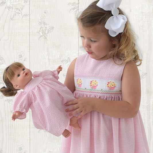 Sprinkled Cupcakes Pink Gingham Seersucker Smocked Sundress 19SU 6406 SD