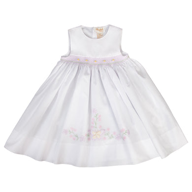 Butterfly Garden Shadow Embroidered and English Smocked White Sundress 19SP 6417 SD