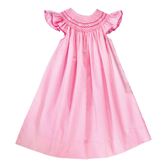 Pink Gingham English Smocked Bishop with Angel Sleeves 19SU 6420 A