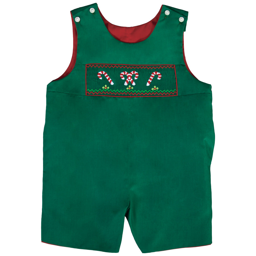 Candy Canes Green Smocked Reversible Romper 18H 6434 R