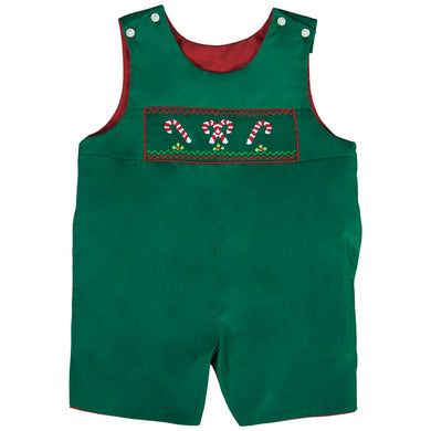 Candy Canes Green Smocked Reversible Romper 18H 6434 R