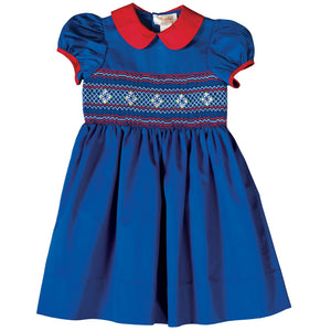 Royal Blue & Red English Smocked Baby Dress 18F 6435 D
