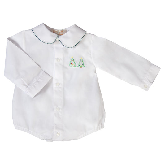 Christmas Trees Shadow Embroidered White Long Sleeve Boy Bubble 18H 6444 BUB