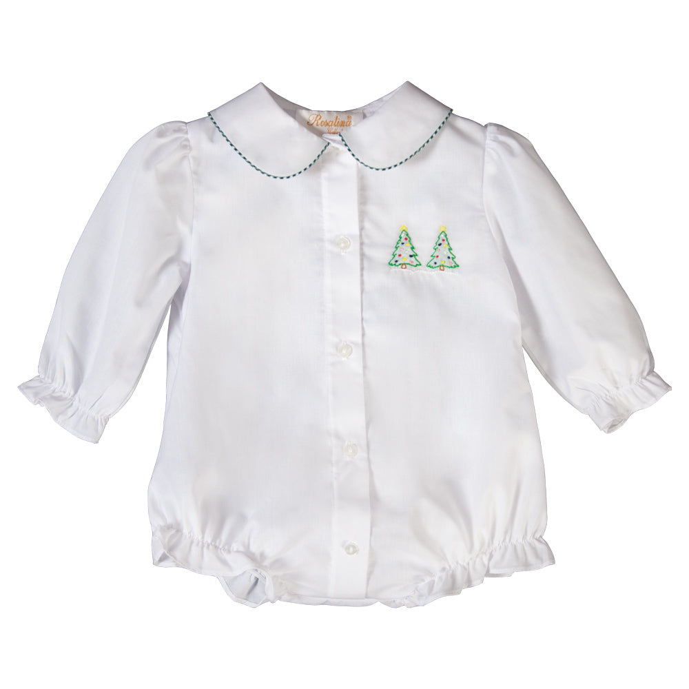 Christmas Trees Shadow Embroidered White Long Sleeve Girl Bubble 18H 6444 BUG