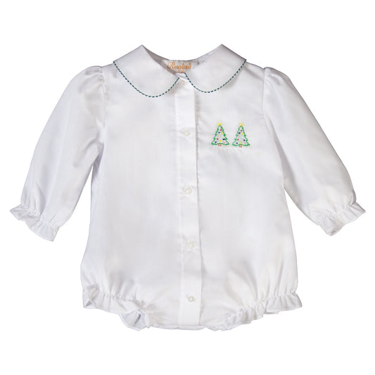 Christmas Trees Shadow Embroidered White Long Sleeve Girl Bubble 18H 6444 BUG
