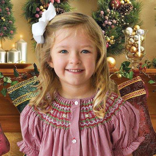 Red Gingham English Smocked Bishop Front Buttons 19H 6445 A