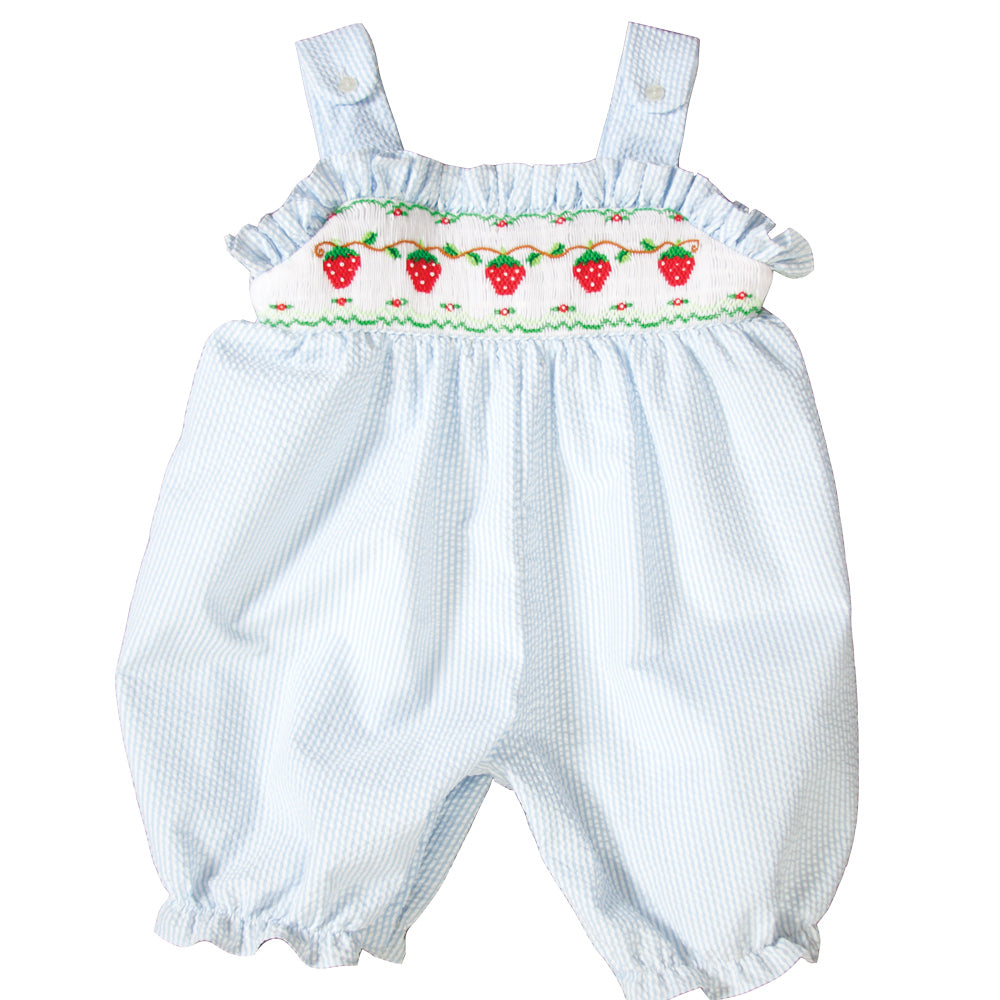 Strawberries Vine Light Blue Striped Seersucker Smocked Knicker 19SU 6451 K