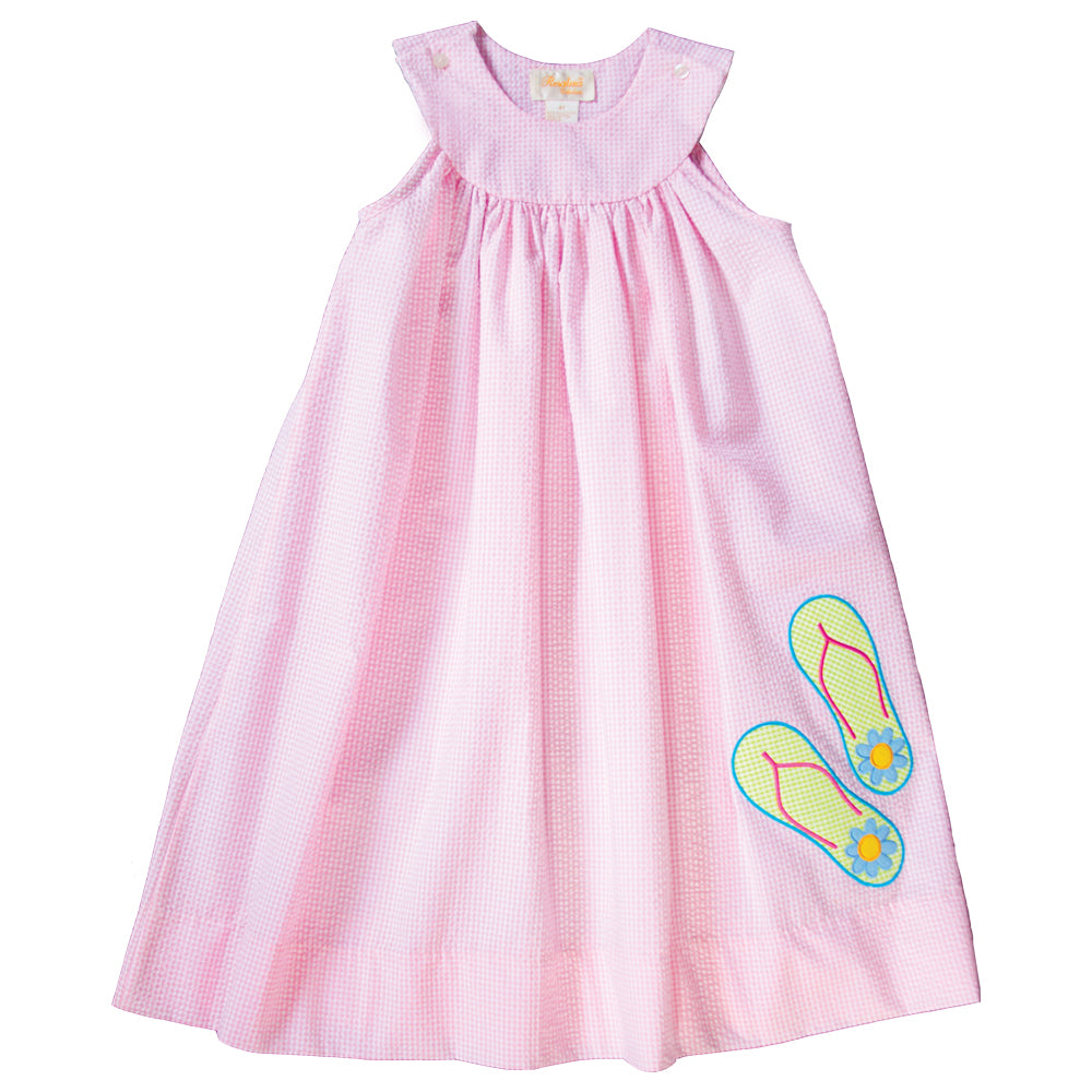 Flip Flops Applique Pink Gingham Seersucker Sundress 19SU 6467 SD