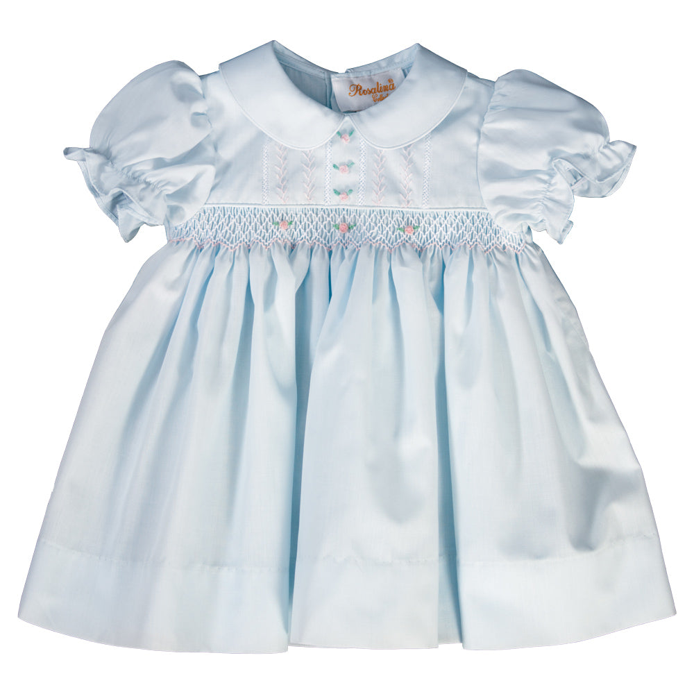 Lillian Light Blue English Smocked and Feather Stitched Baby Dress 19SP 6479 D