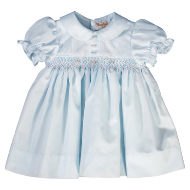 Lillian Light Blue English Smocked and Feather Stitched Baby Dress 19SP 6479 D