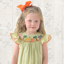 Safari Animals & Coconut Trees Moss Green Gingham Smocked Bishop with Angel Sleeves and RicRac 19SU 6483 A