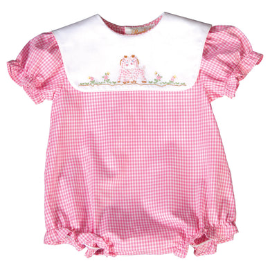 Cuddly Giraffes Shadow Embroidered Pink Gingham Girl Bubble 20SU 6485 BUG