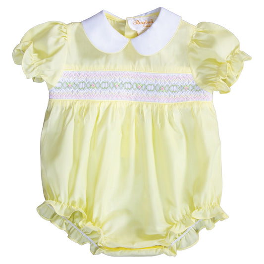 Bright Yellow English Smocked Girl Bubble 19SP 6487 BUG