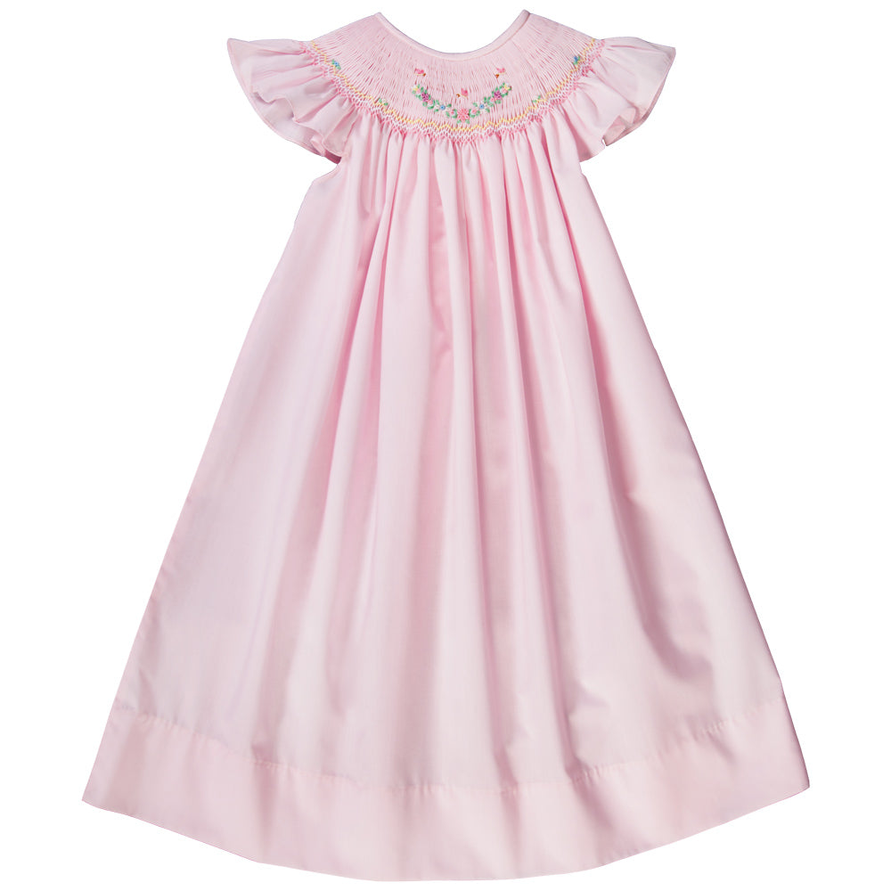 Butterfly & Bullion Flowers Pink Angel Sleeve Smocked Bishop 19SP 6490 A