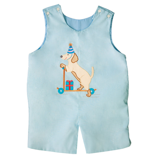 Puppy Party Scooter Applique Blue Reversible Romper 19SU 6530 R
