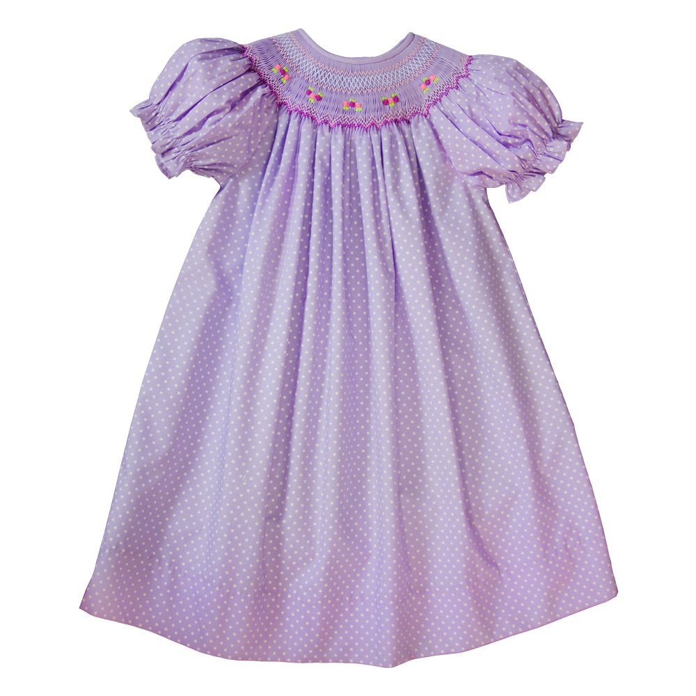 Lavender White Dotted English Smocked Bishop 19SP 6542 A