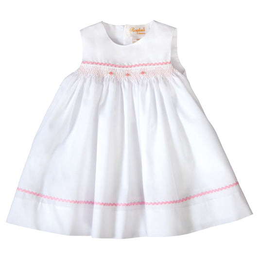 Amelia White Sundress with Pink English Smocking and RicRac 19SU 6554 SDPK