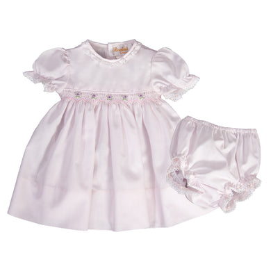 Aria Light Pink English Smocked Baby Dress with Eyelet Lace and Matching Panties 19SP 6557 D