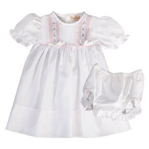 Savannah White English Smocked Baby Dress with Ribbons and Matching Panties 19SP 6559 D