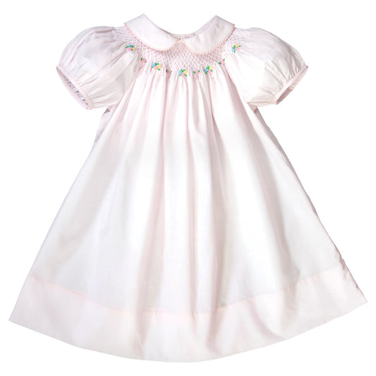 Light Pink English Smocked Bishop with Gingham Trimmed Collar 19SP 6571 A