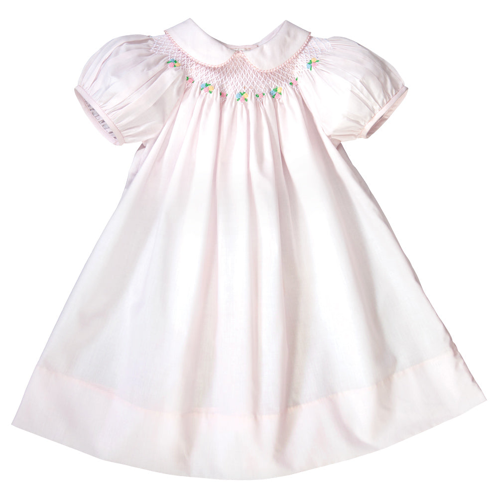 Light Pink English Smocked Bishop with Gingham Trimmed Collar 19SP 6571 A