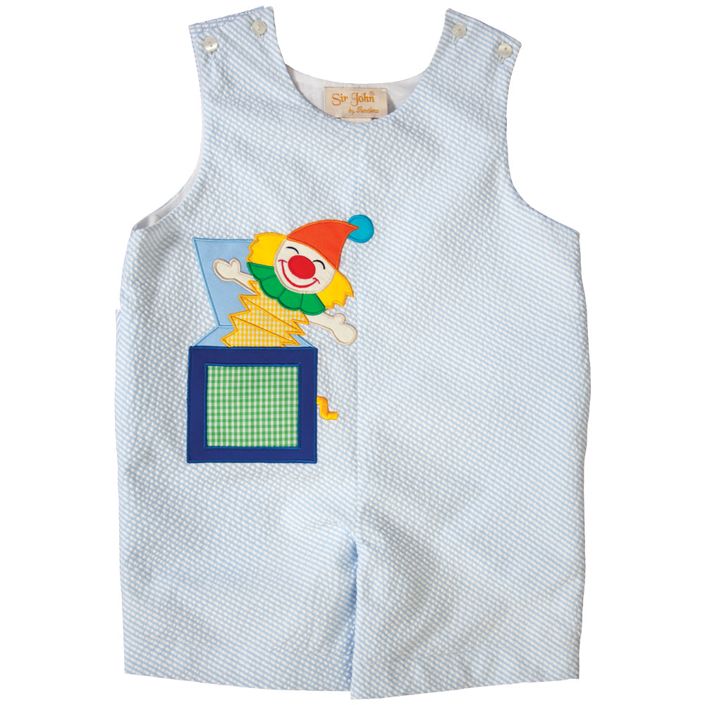 Clown Applique Blue Striped Seersucker Romper 19SU 6579 R