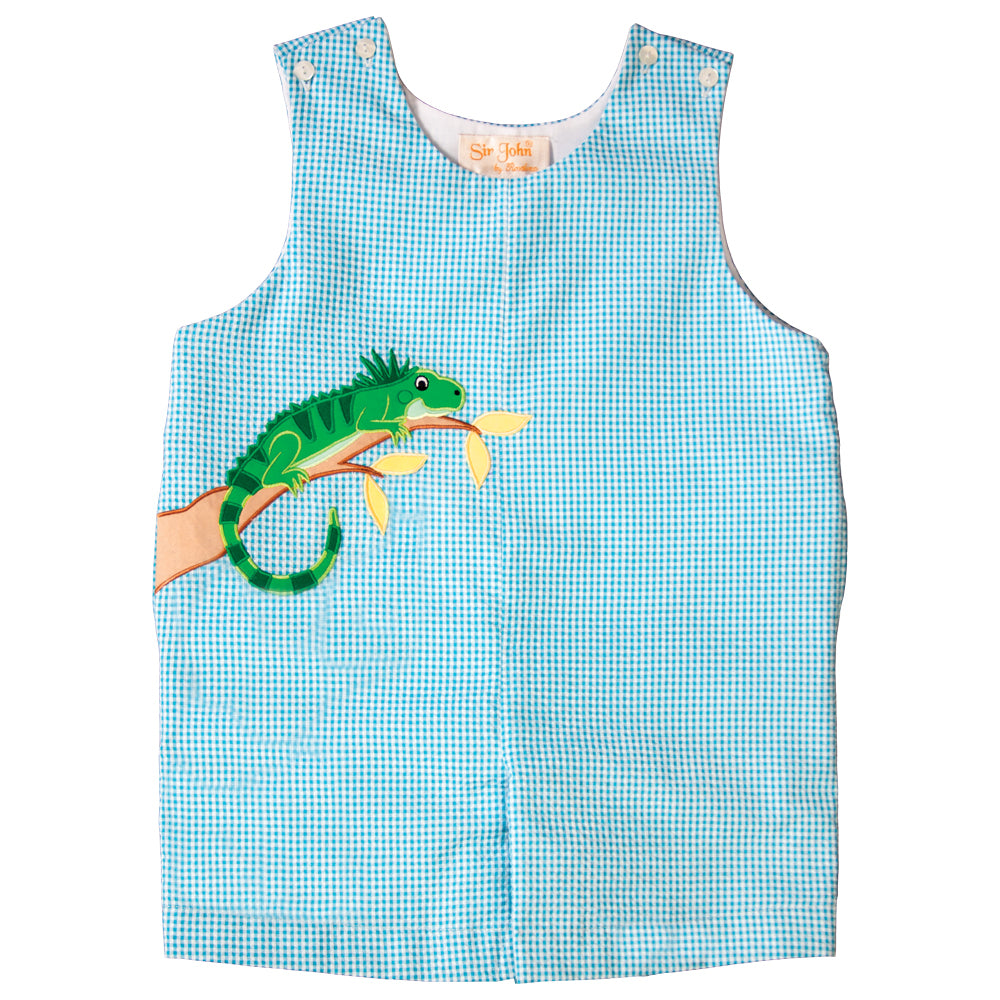 Iguana Applique Turquoise Gingham Seersucker Romper 19SU 6580 R