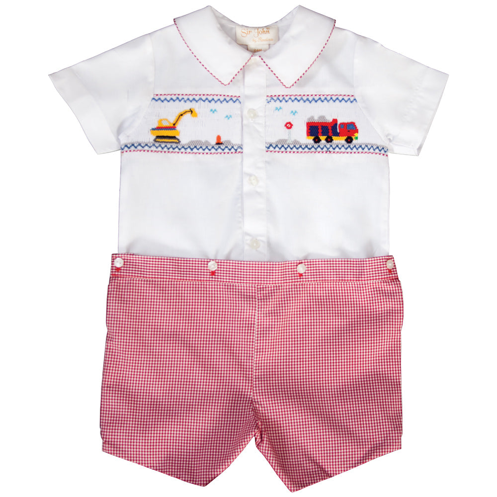 Trucks Smocked Red Gingham Button-On Short Set 19SU 6586 SS1