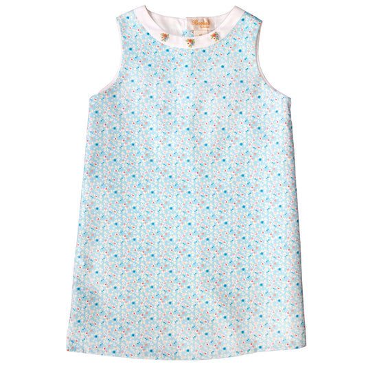  Floral Meadow Lt. Blue Print Aline with White Bullion Flower Collar 19SP 6593 C