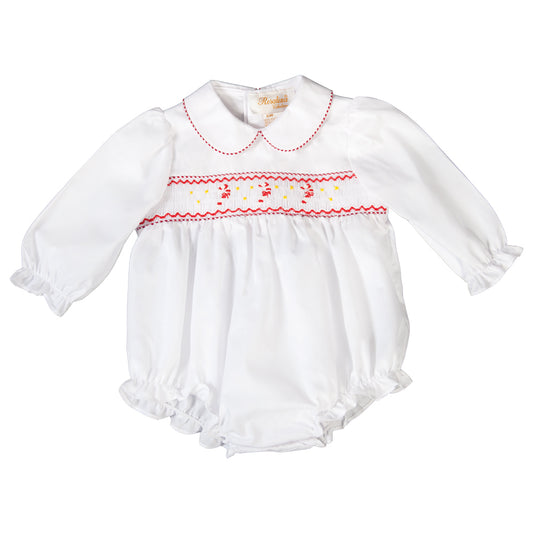 Red Striped Candy Cane Smocked White L.Sleeve Girl Bubble 19H 6599 BUG