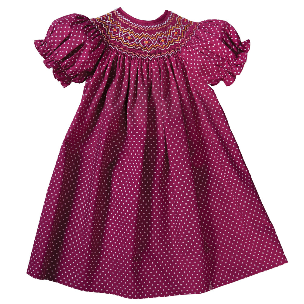 Magenta Dotted English Smocked Bishop 19F 6605 A