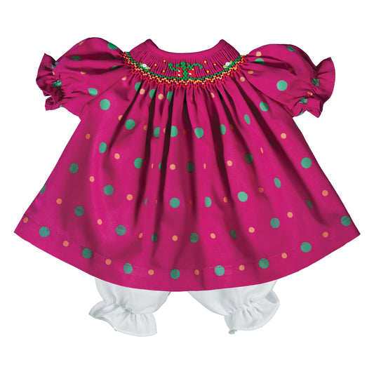 Fancy Presents Magenta Multi Dot Smocked Doll Dress 19H 6607 DD