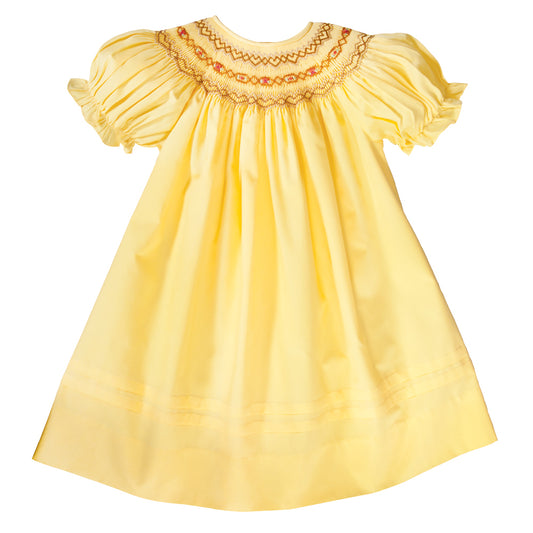 Autumn Sunshine Yellow English Smocked Bishop w/Pleated Hem 19F 6608 A