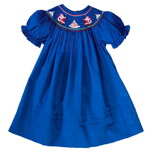 Waving Santas Royal Blue Smocked Bishop Rosalina Baby Boutique Waving Santas Royal Blue Smocked Bishop Rosalina Baby Boutique