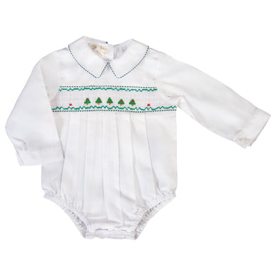 Christmas Trees Smocked L.Sleeve Boy White Bubble 19H 6611 BUB