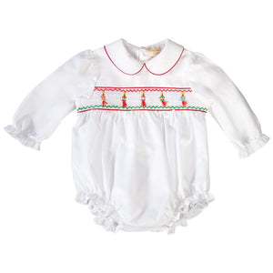 Tasseled Christmas Ornament Smocked L.Sleeve Girl Bubble with Red Trim 19H 6612 BUG