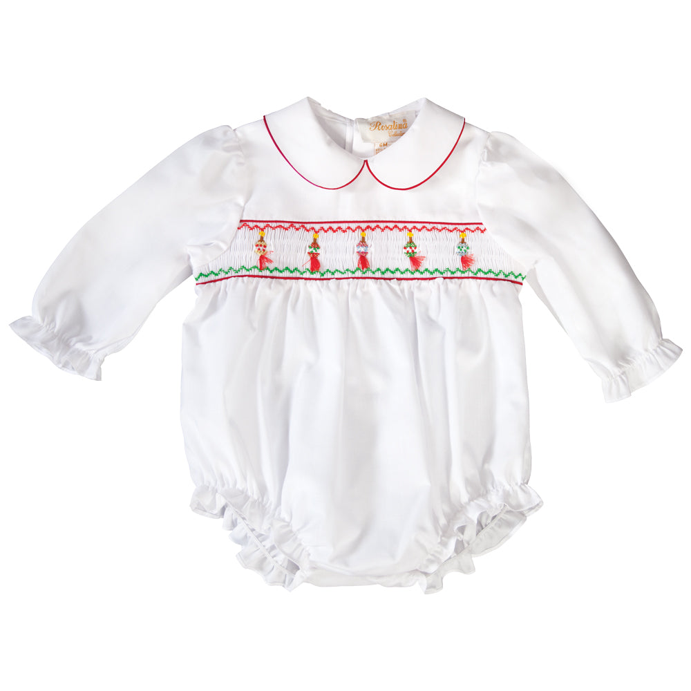 Tasseled Christmas Ornament Smocked L.Sleeve Girl Bubble with Red Trim 19H 6612 BUG