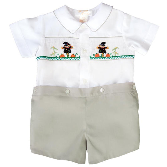 Scarecrow White / Grey Khaki Smocked Button-On Short Set 19F 6613 SS1